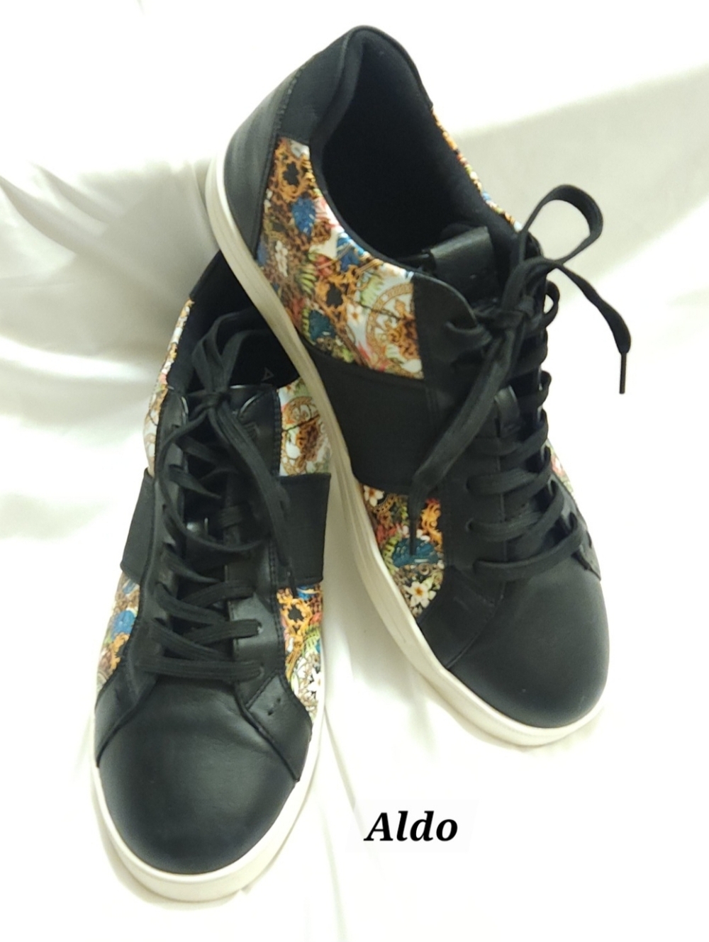 Aldo Monospec Shoes Mens 10.5 Floral Baroque Style Sneakers Black Leather